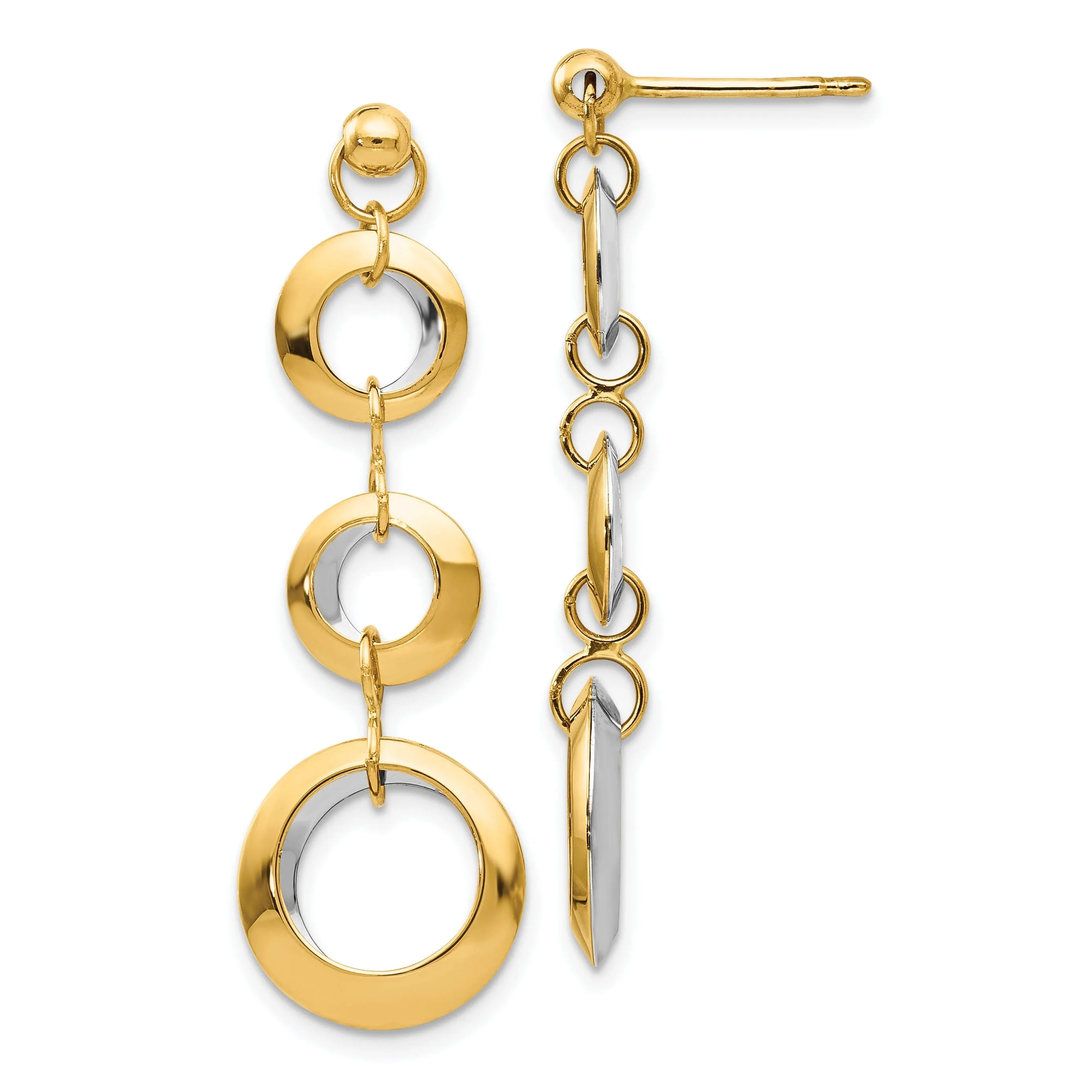 14k Two Tone Gold Circle Post Earrings