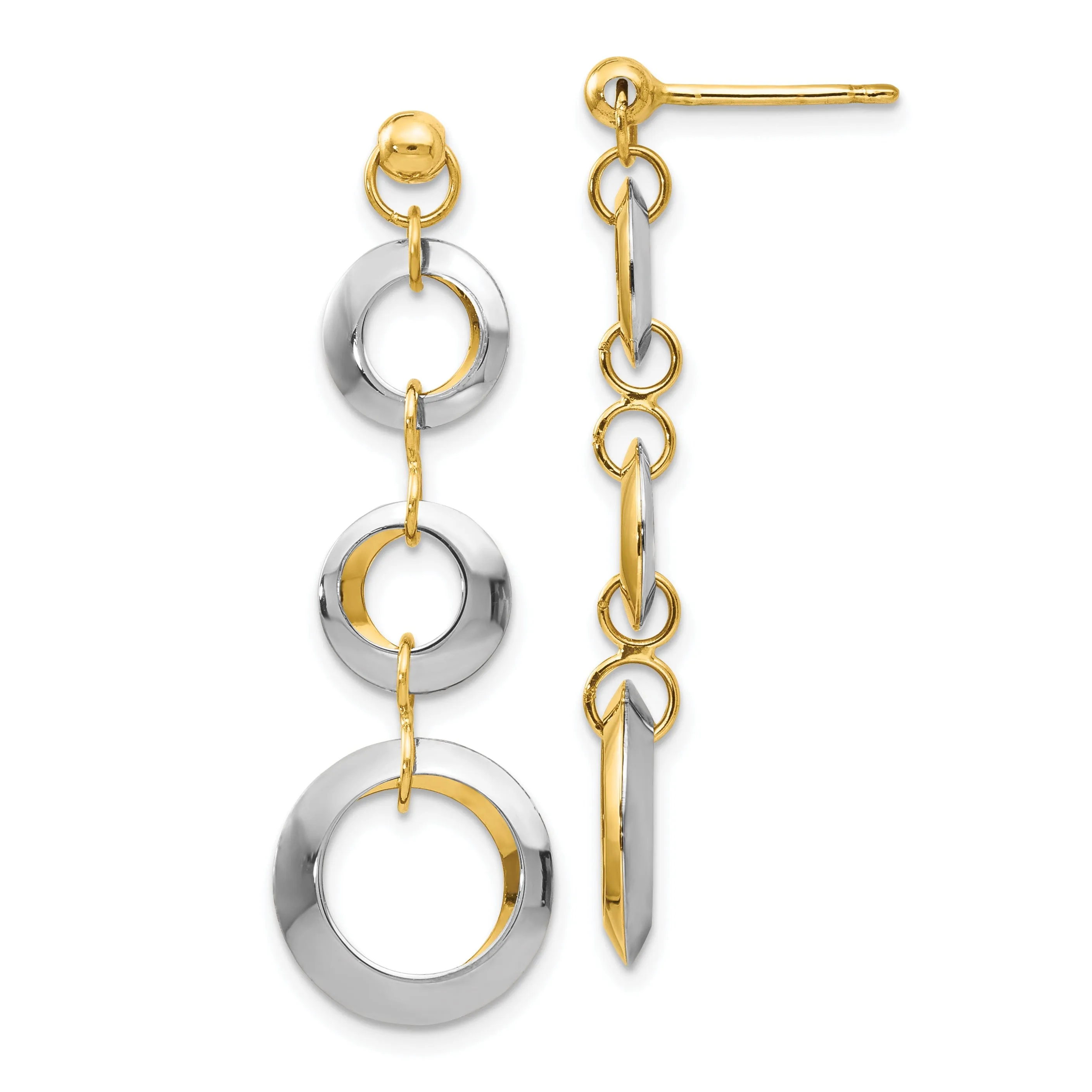 14k Two Tone Gold Circle Post Earrings