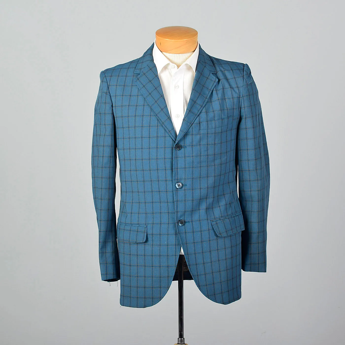 1960s Blue Windowpane Plaid Casual Jacket