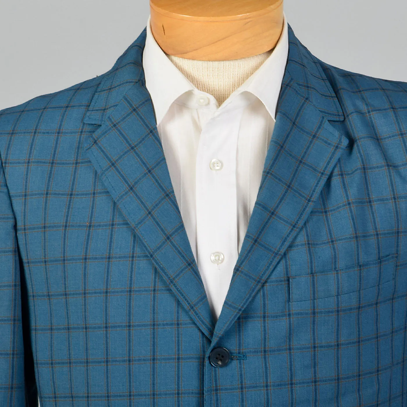 1960s Blue Windowpane Plaid Casual Jacket