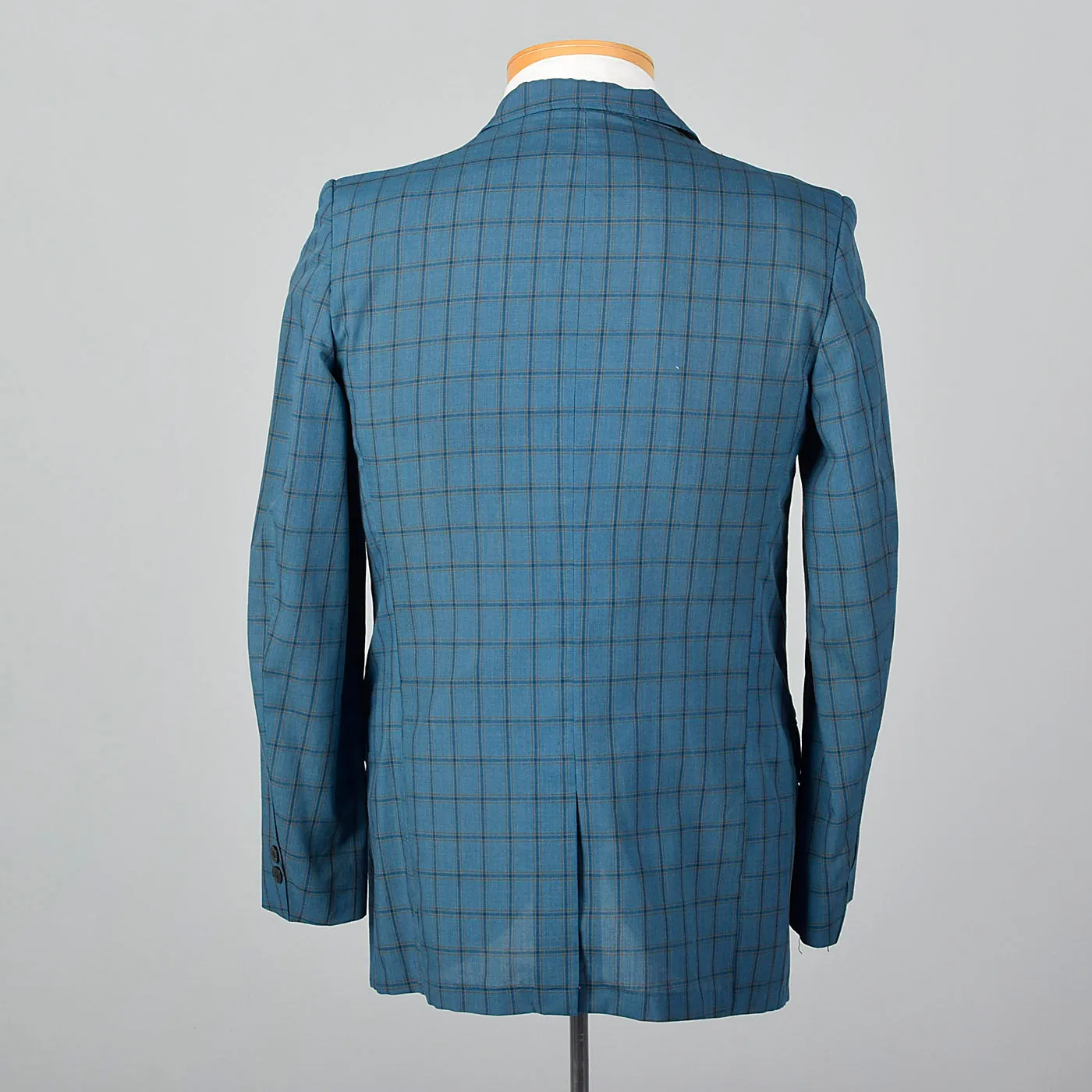 1960s Blue Windowpane Plaid Casual Jacket