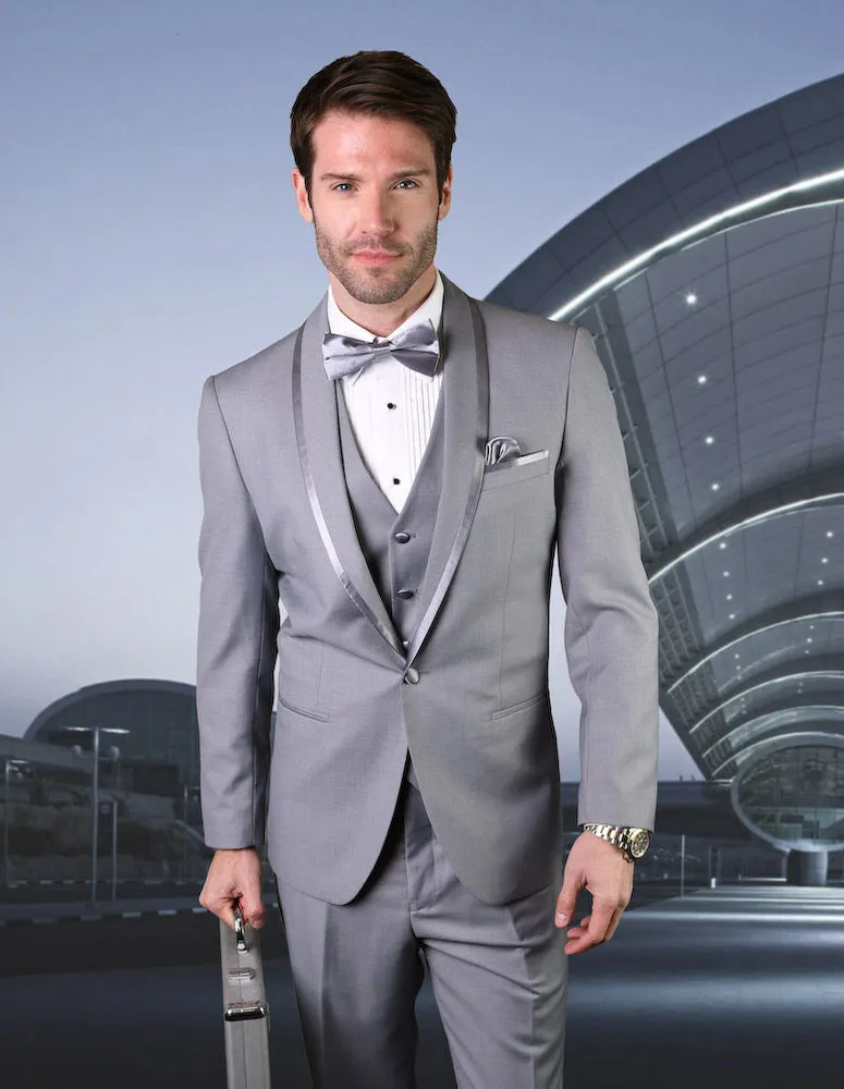 3 Pc Flat Front Pants With Matching Bow Tie | CAESAR| Grey