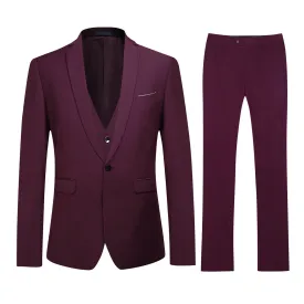 3-Piece Slim Fit Classic Maroon Suit Dark Red