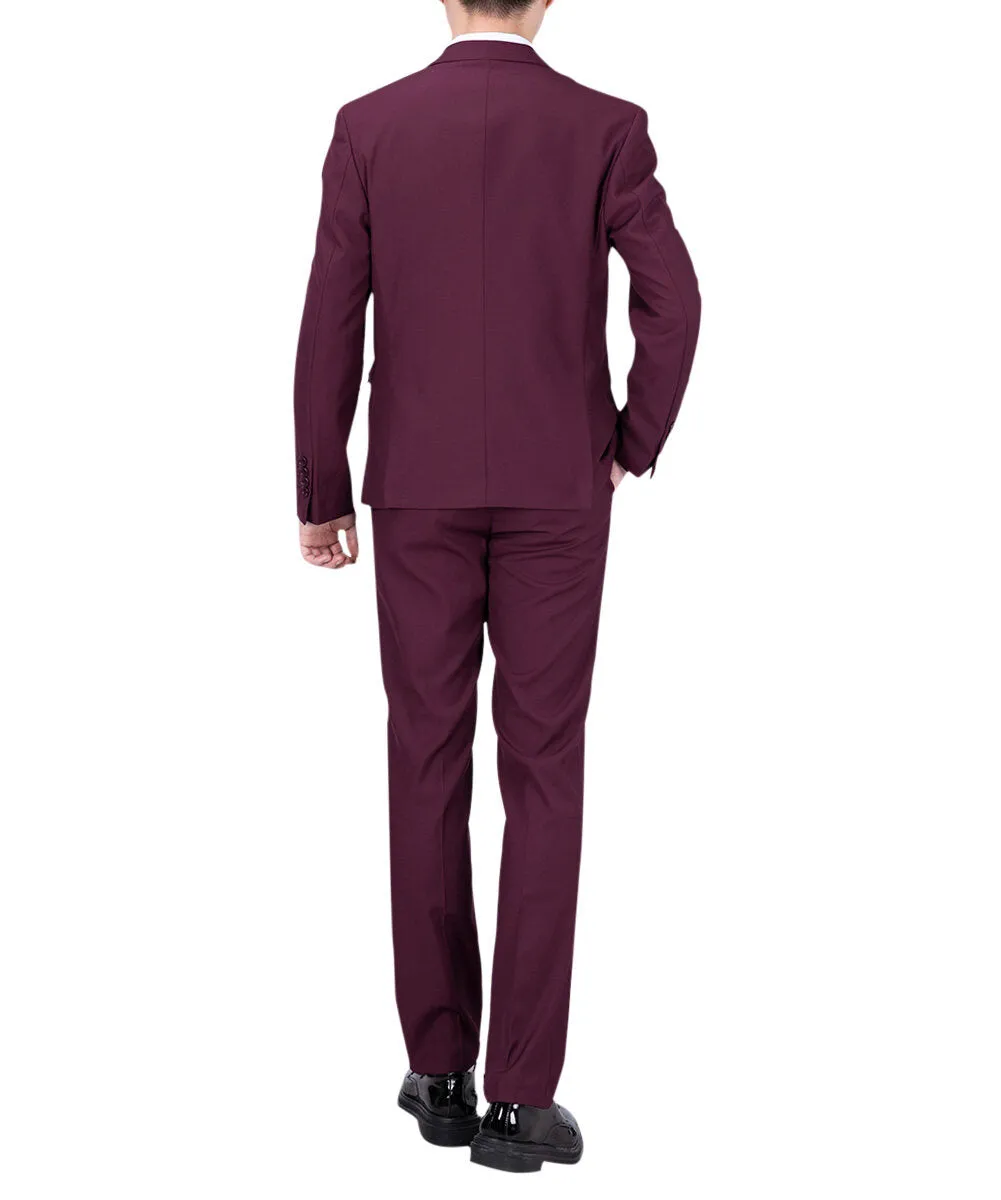 3-Piece Slim Fit Classic Maroon Suit Dark Red