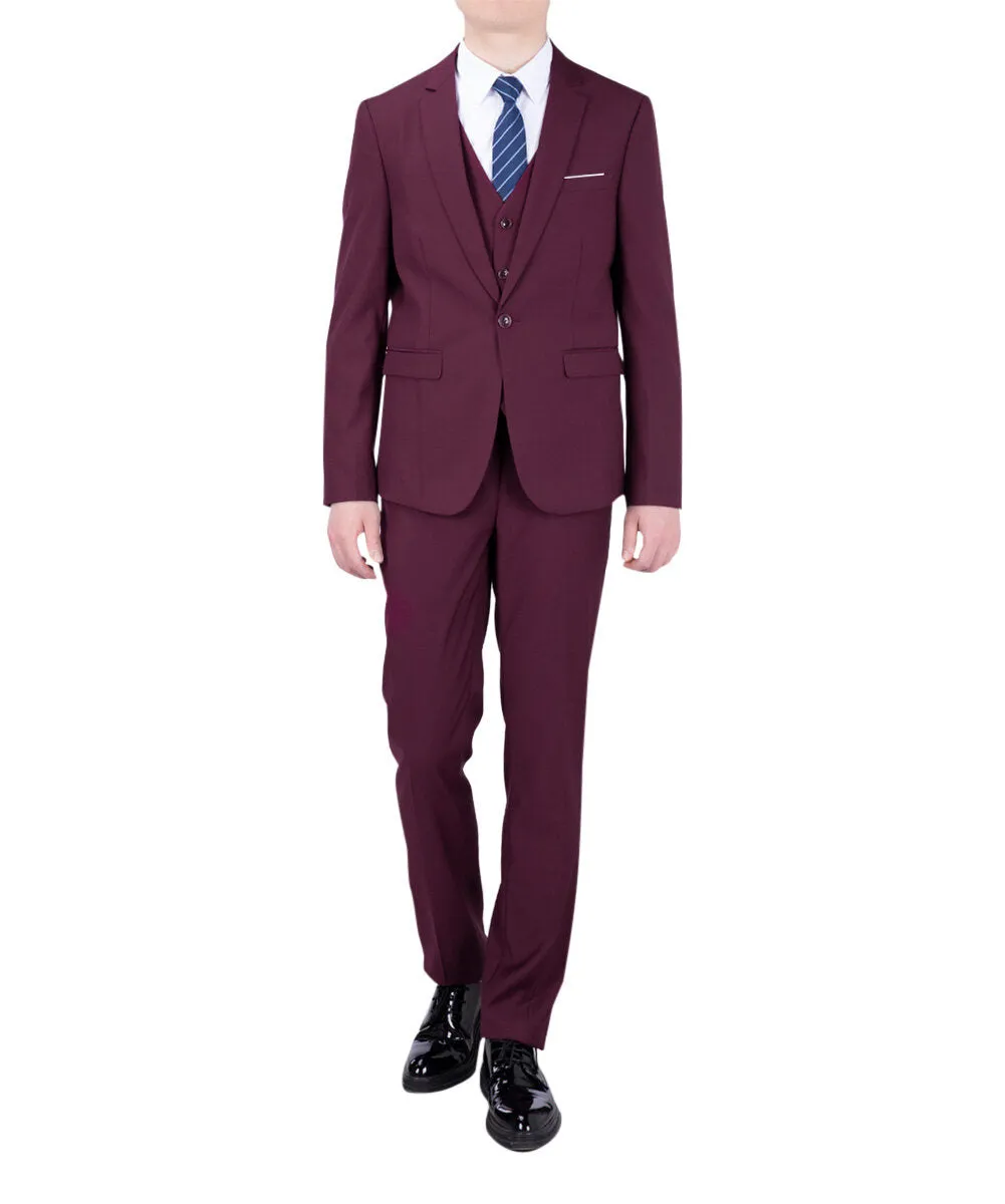 3-Piece Slim Fit Classic Maroon Suit Dark Red