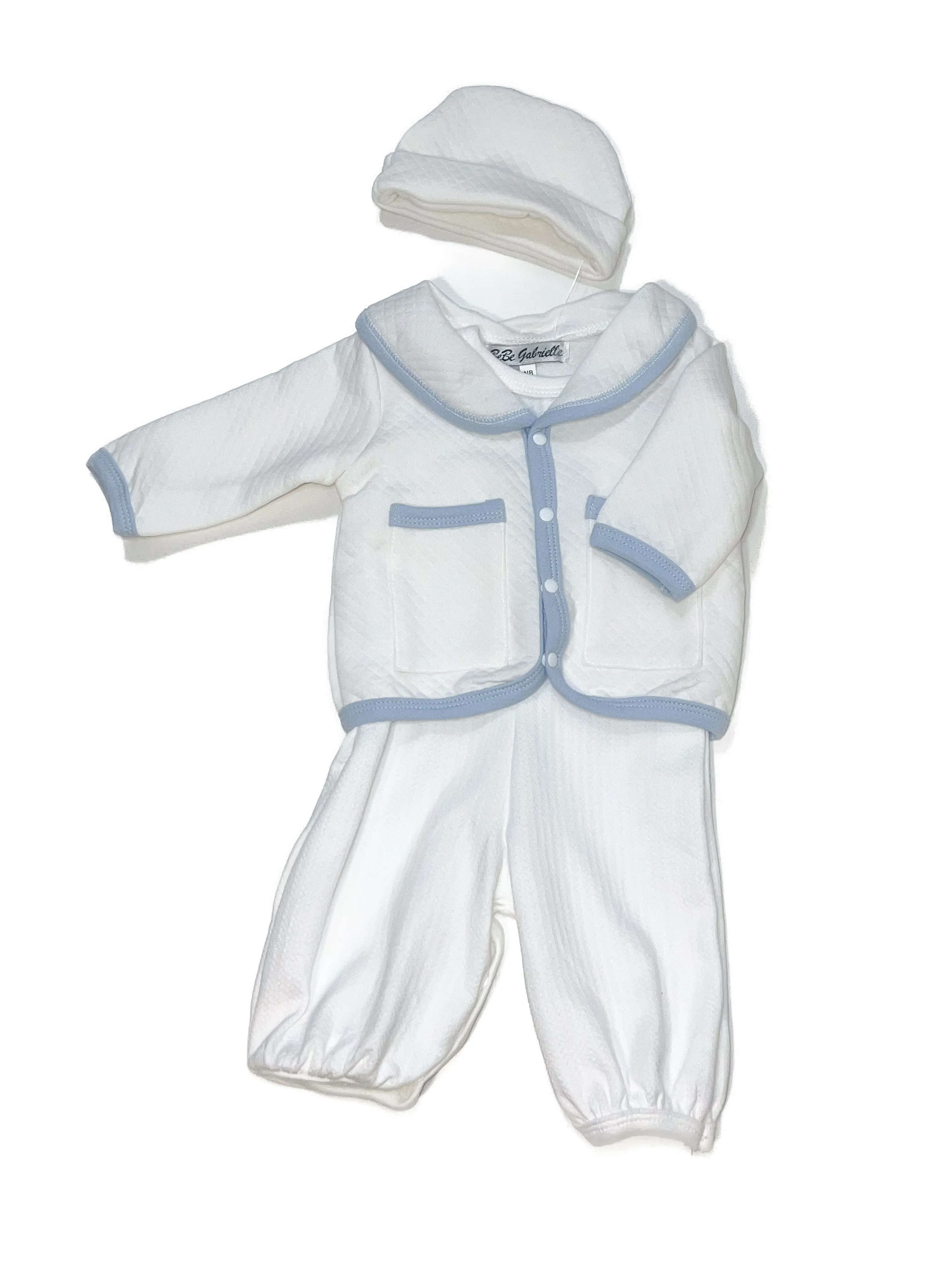 3pc Ivory SS Romper LS Quilted Set