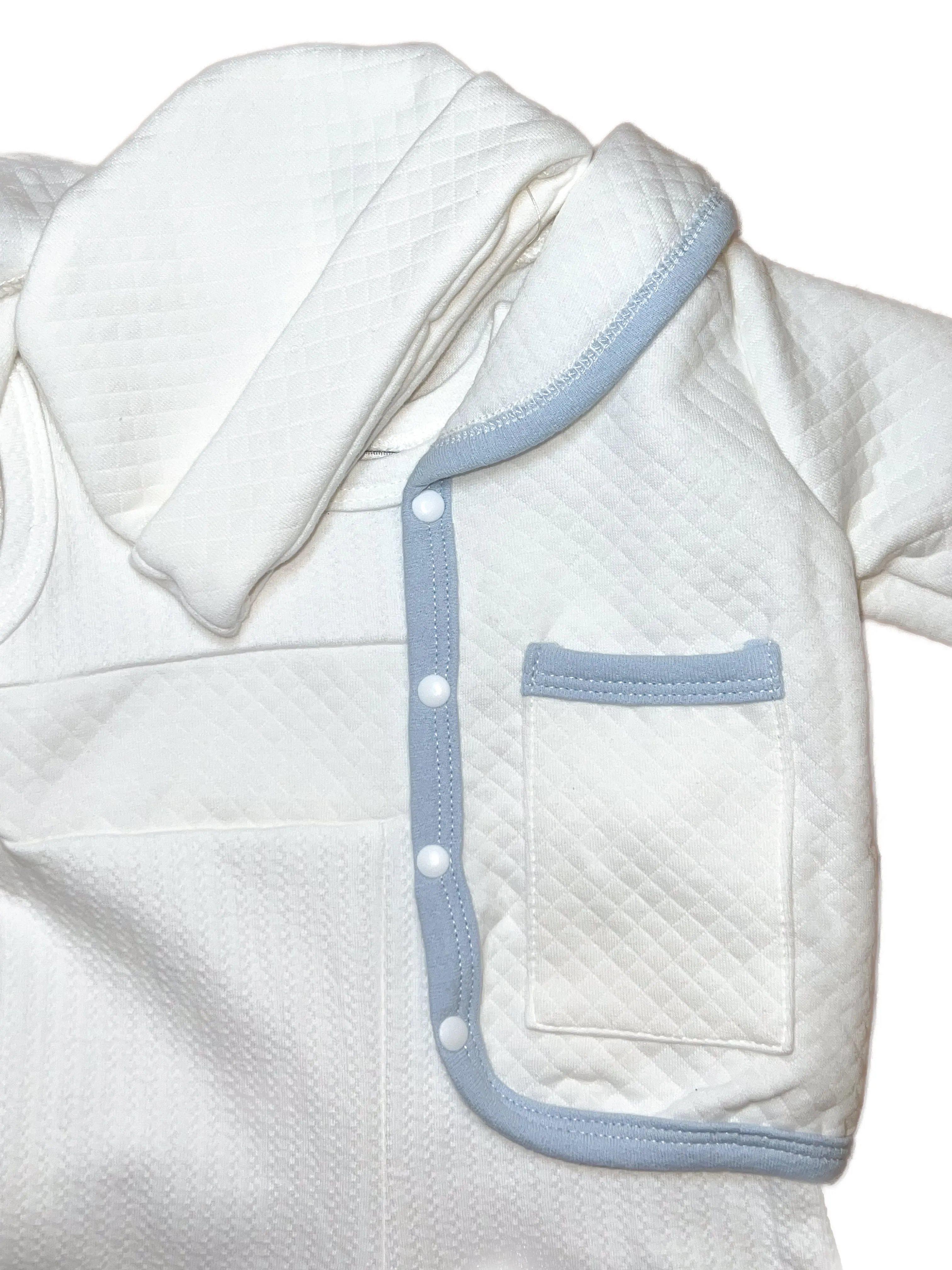 3pc Ivory SS Romper LS Quilted Set