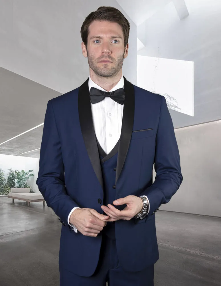 3pc Tailored Fit Tuxedo Suit. Super 150\'s Italian Fabric| MGM| Sapphire