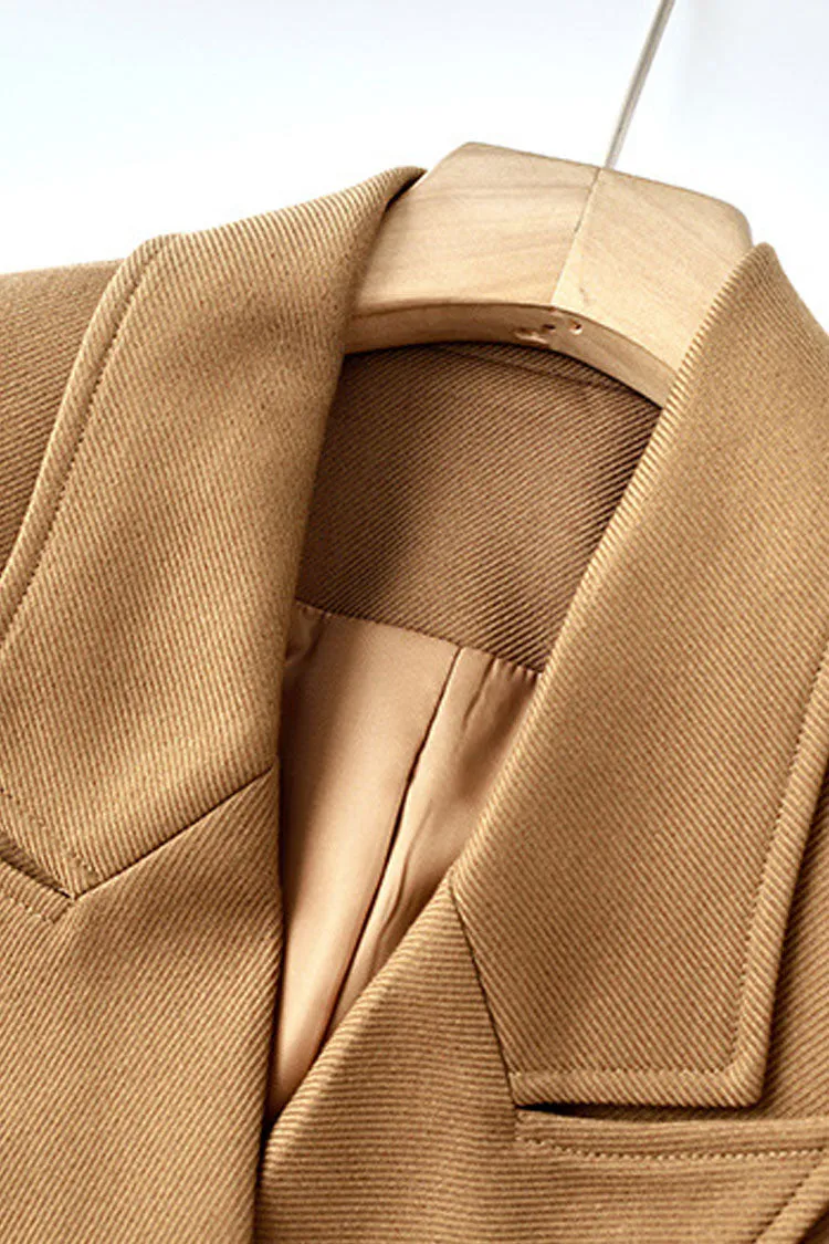 Academic Lapel Shoulder Pad Single Breasted Wool Blend Belted Overcoat