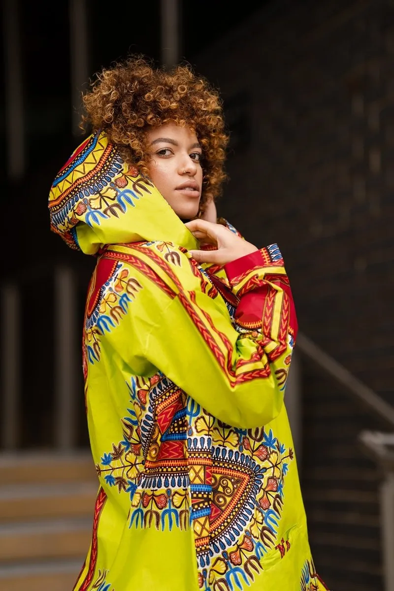 African Winter Jacket in Green Dashiki