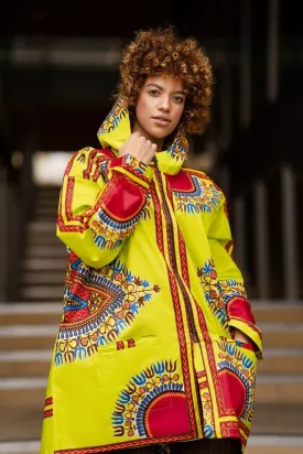 African Winter Jacket in Green Dashiki