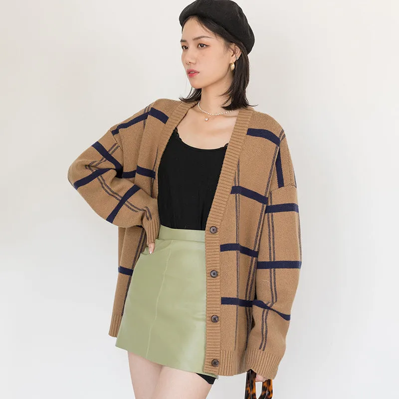 Amozae business casual outfits Autumn and Winter New Mid-Length Wool Sweater Coat Striped Sweater Wool Cardigan Women's Processing Customization Small Batch