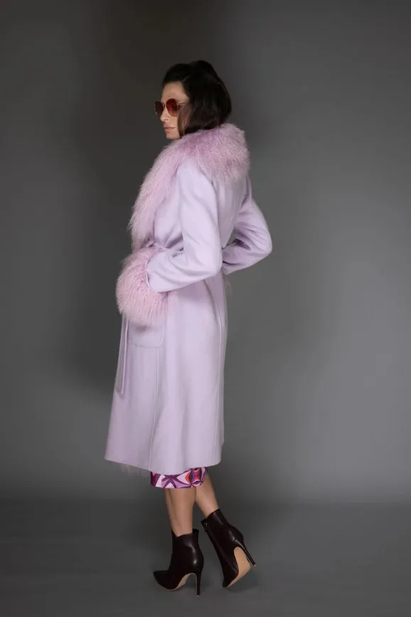 Aw Coat - Light Purple Cashmere & Mongolian Shearling Coat