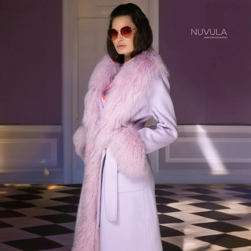 Aw Coat - Light Purple Cashmere & Mongolian Shearling Coat