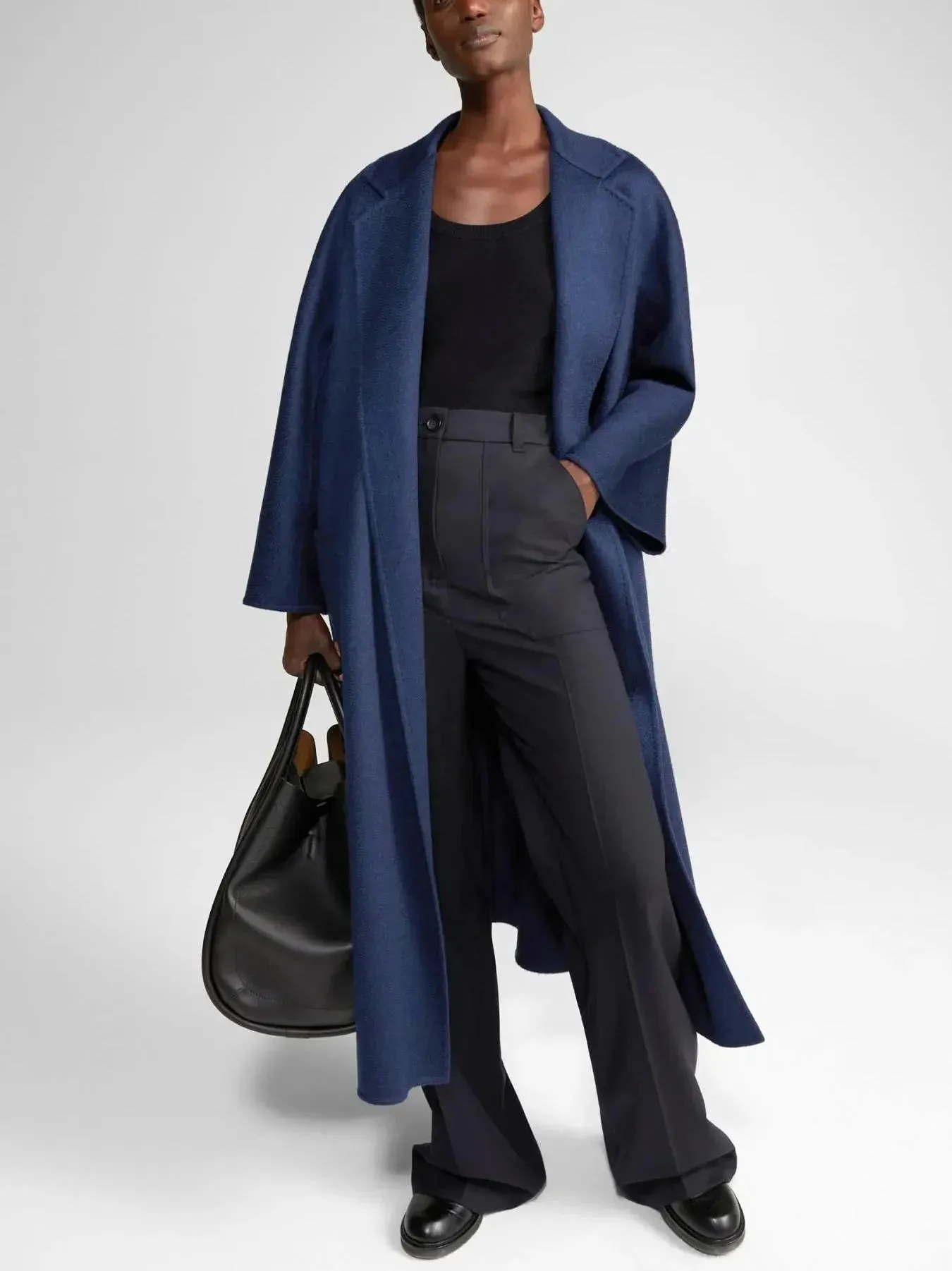 Belted Cashmere and Wool Coat in Blue