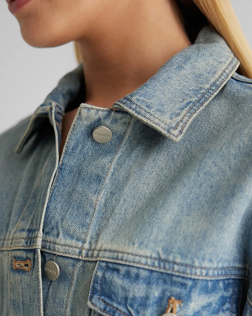 Belted Light Wash Denim Jacket in Light Wash