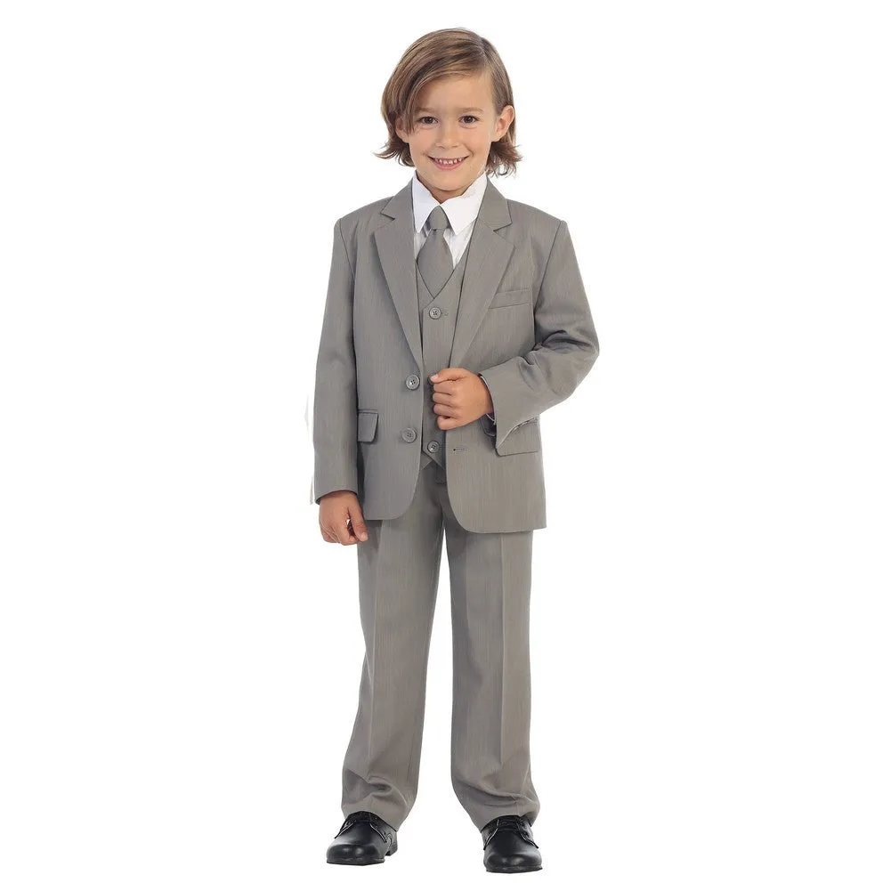 Big Boys Light Gray Jewels & Gents Jacket Vest Shirt Tie Pants 5 Pc Suit 8-20