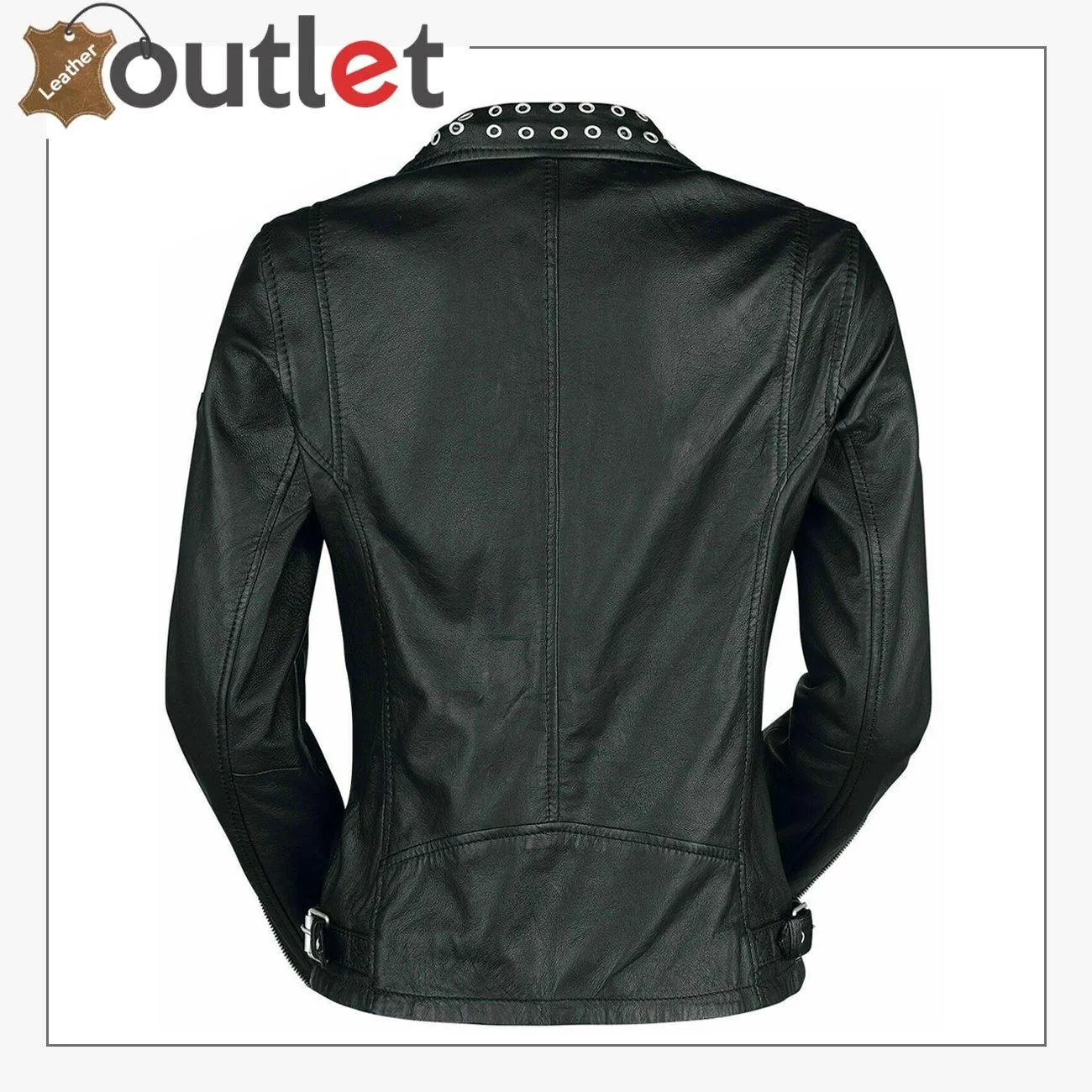 Black Classic Rounded Silver Studded Zip Leather Jacket