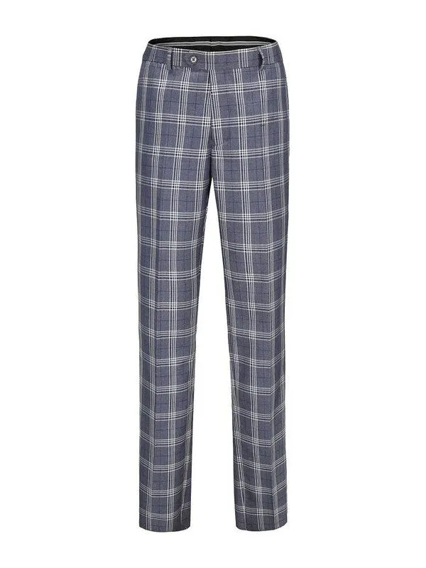 Blue Men's Slim-Fit 3PC Check Plaid Suit - Short