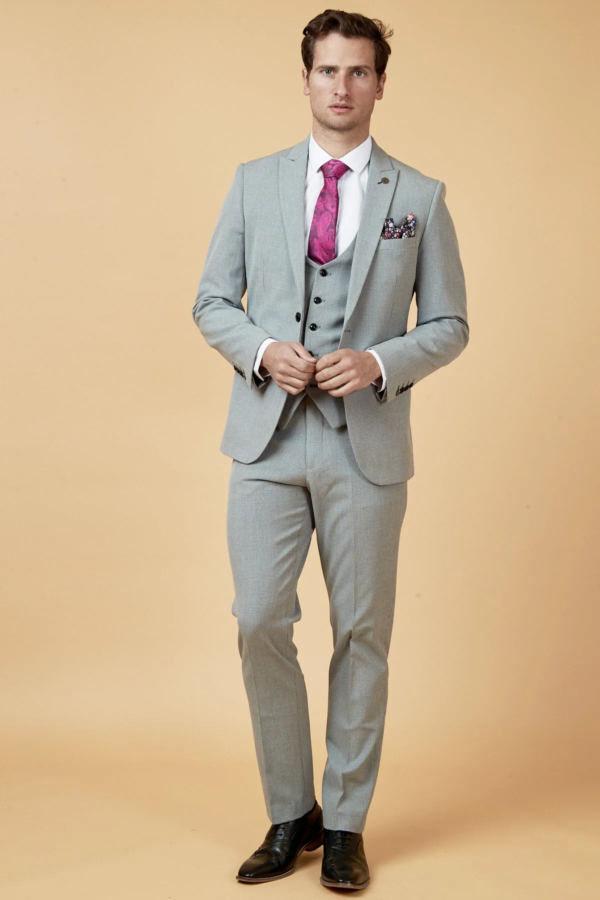 BROMLEY - Silver Grey Check Three Piece Suit