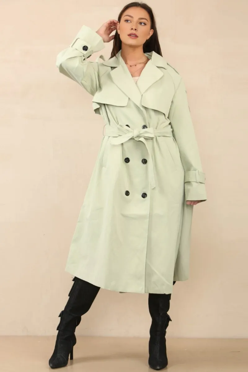 Camel Chic Waist Tie Double Breasted Trench Coat