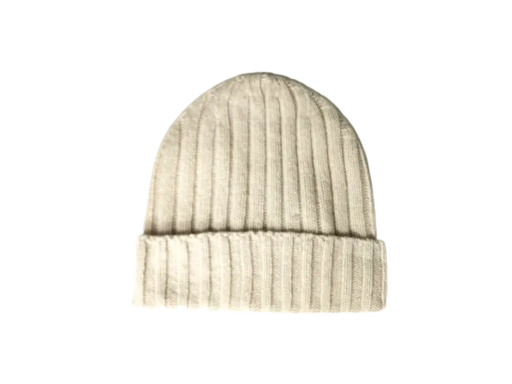 Cashmere Double Ribbed Turn up Beanie Prato Woolwhite