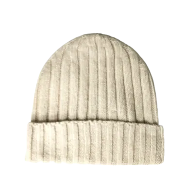 Cashmere Double Ribbed Turn up Beanie Prato Woolwhite