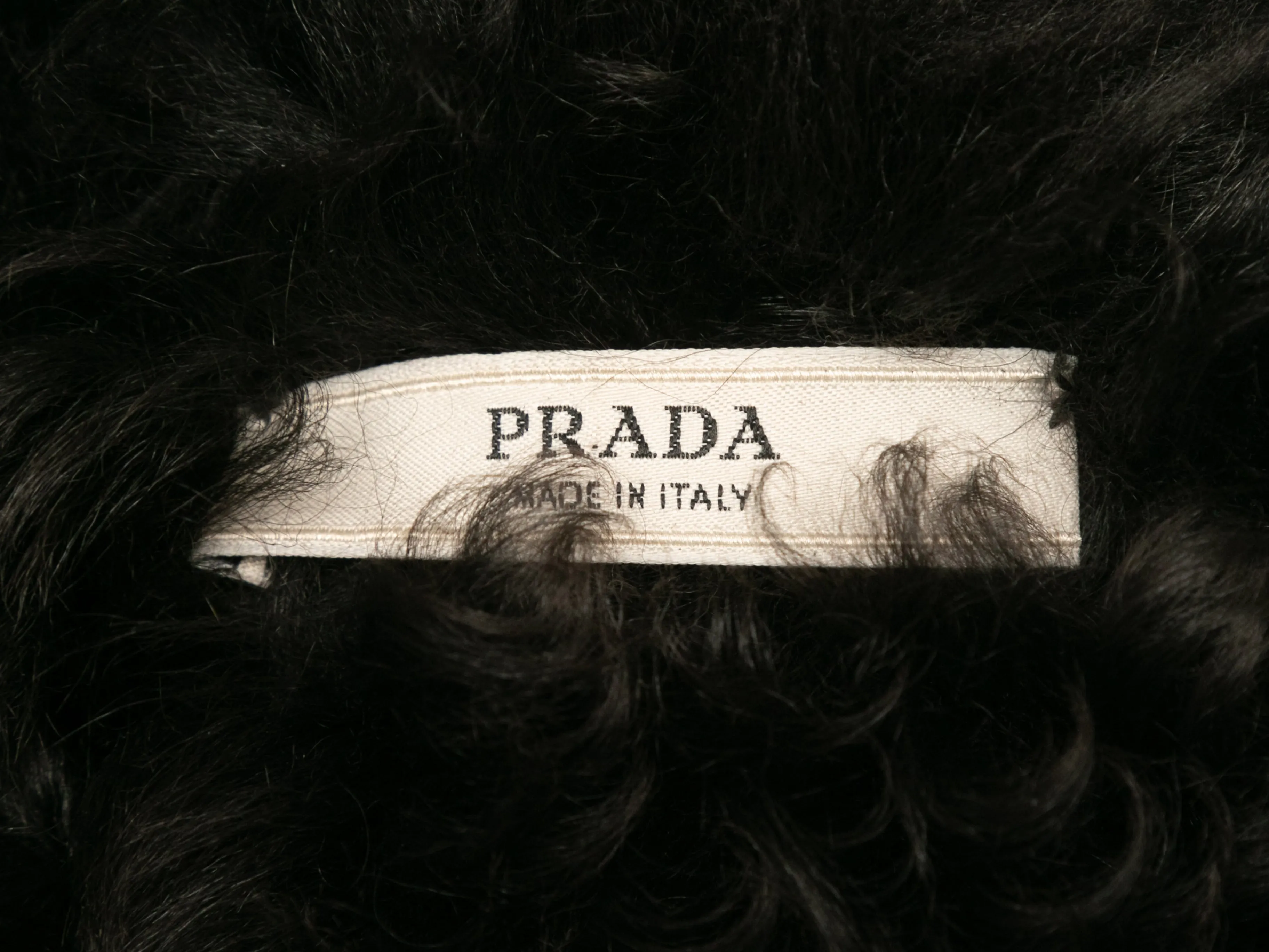 Charcoal Prada 2009 Patent Shearling Double-Breasted Coat Size IT 42