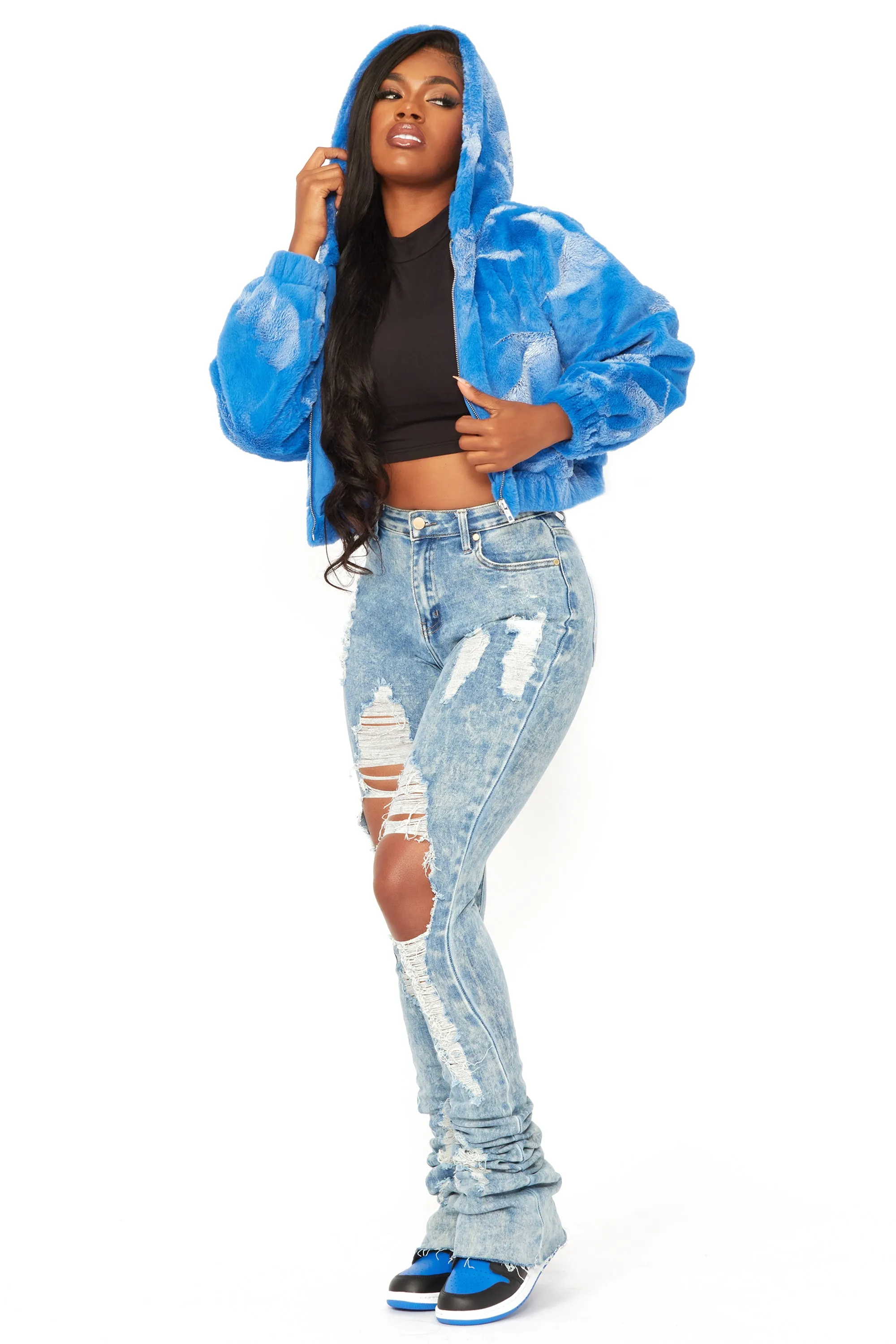 Charise Blue Fur Jacket