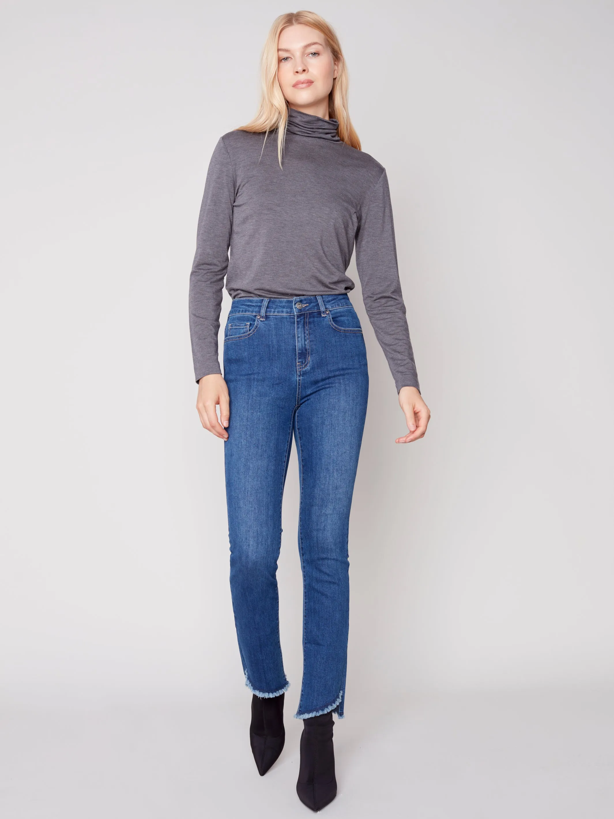 Charlie B Frayed Asymmetrical Hem Jeans