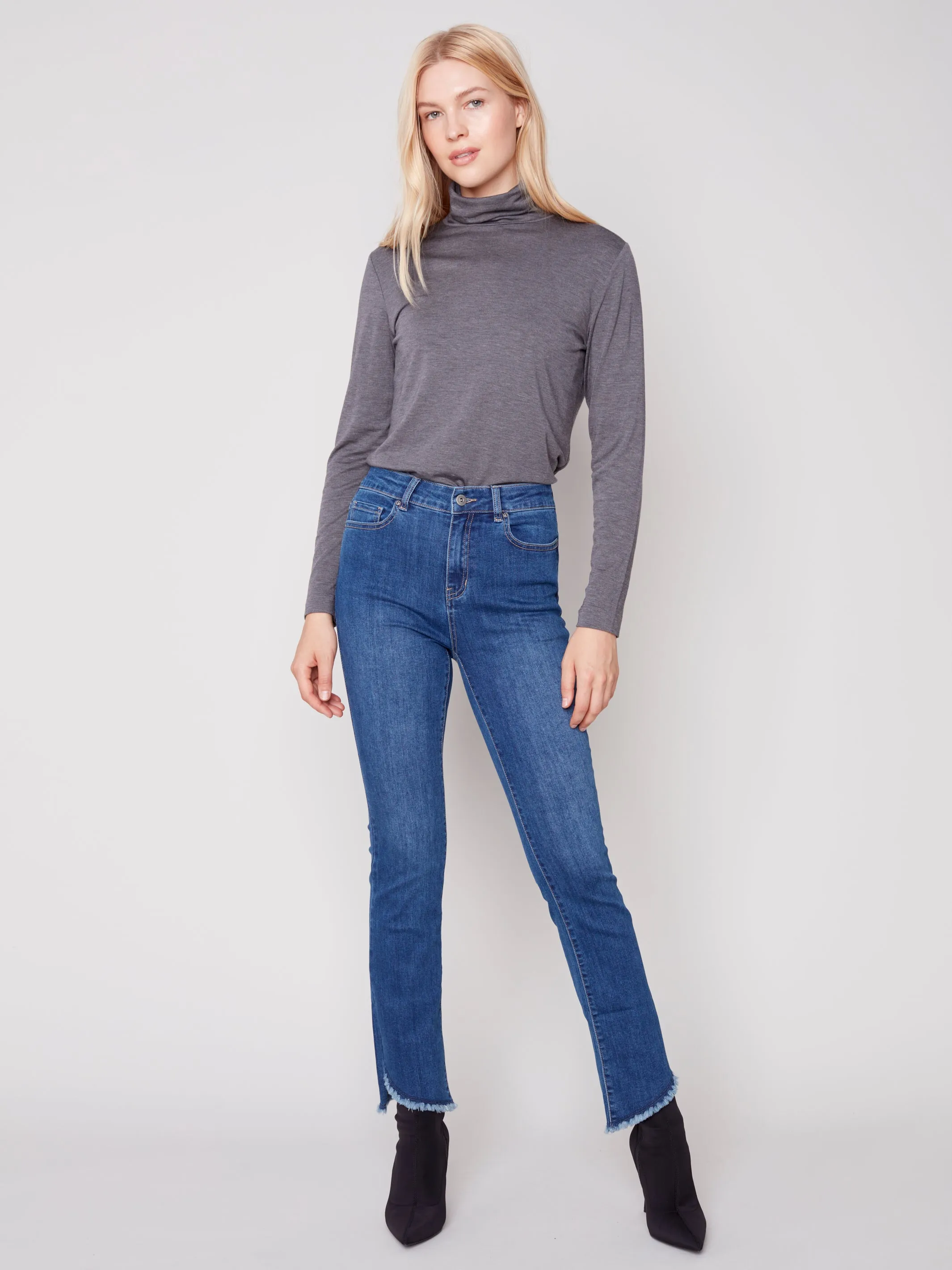 Charlie B Frayed Asymmetrical Hem Jeans