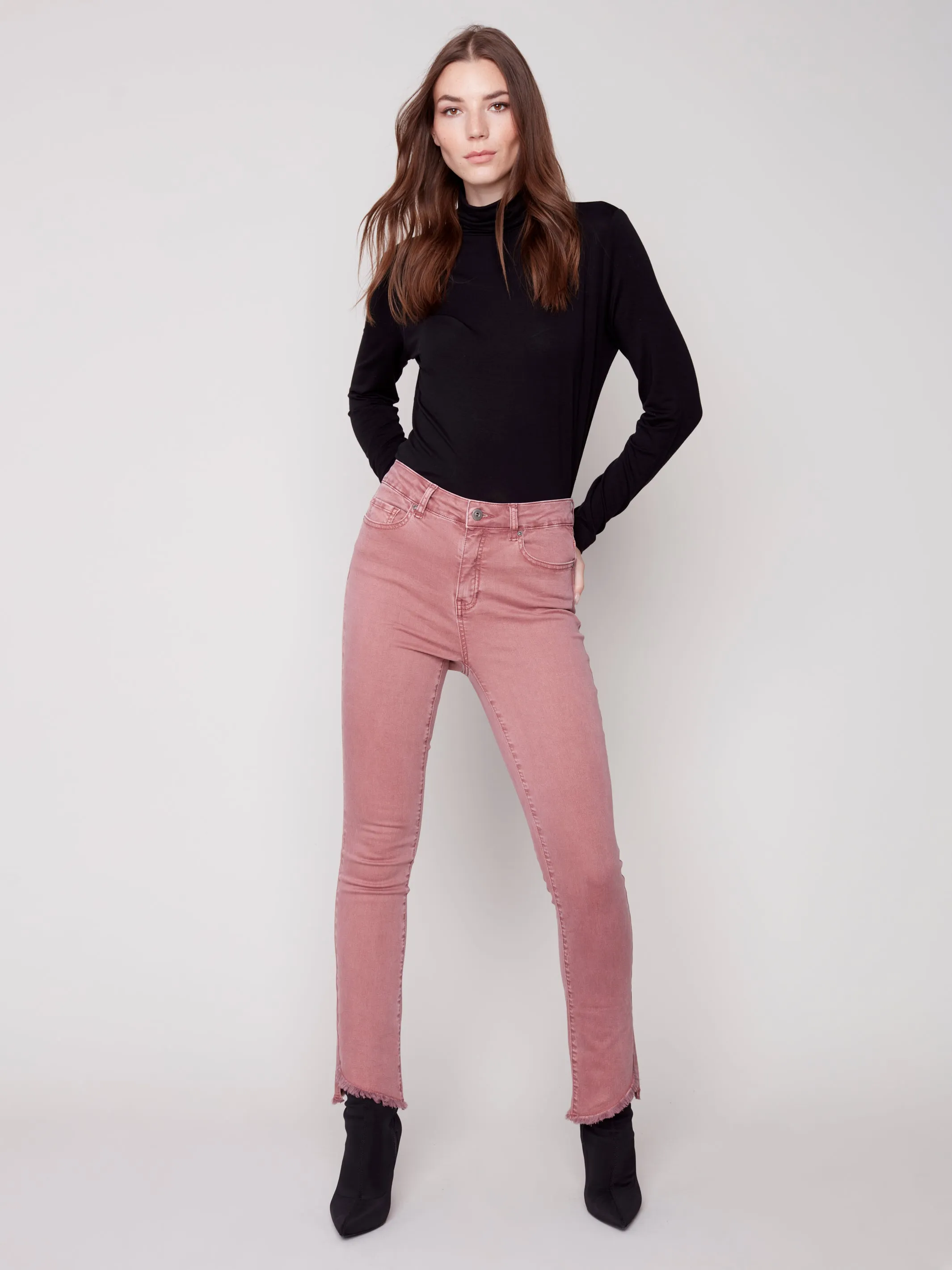 Charlie B Frayed Asymmetrical Hem Jeans