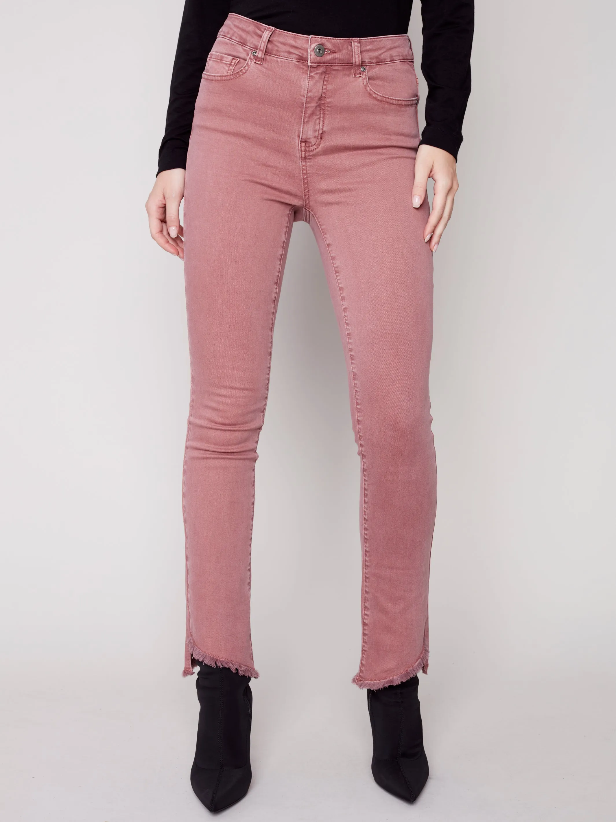 Charlie B Frayed Asymmetrical Hem Jeans