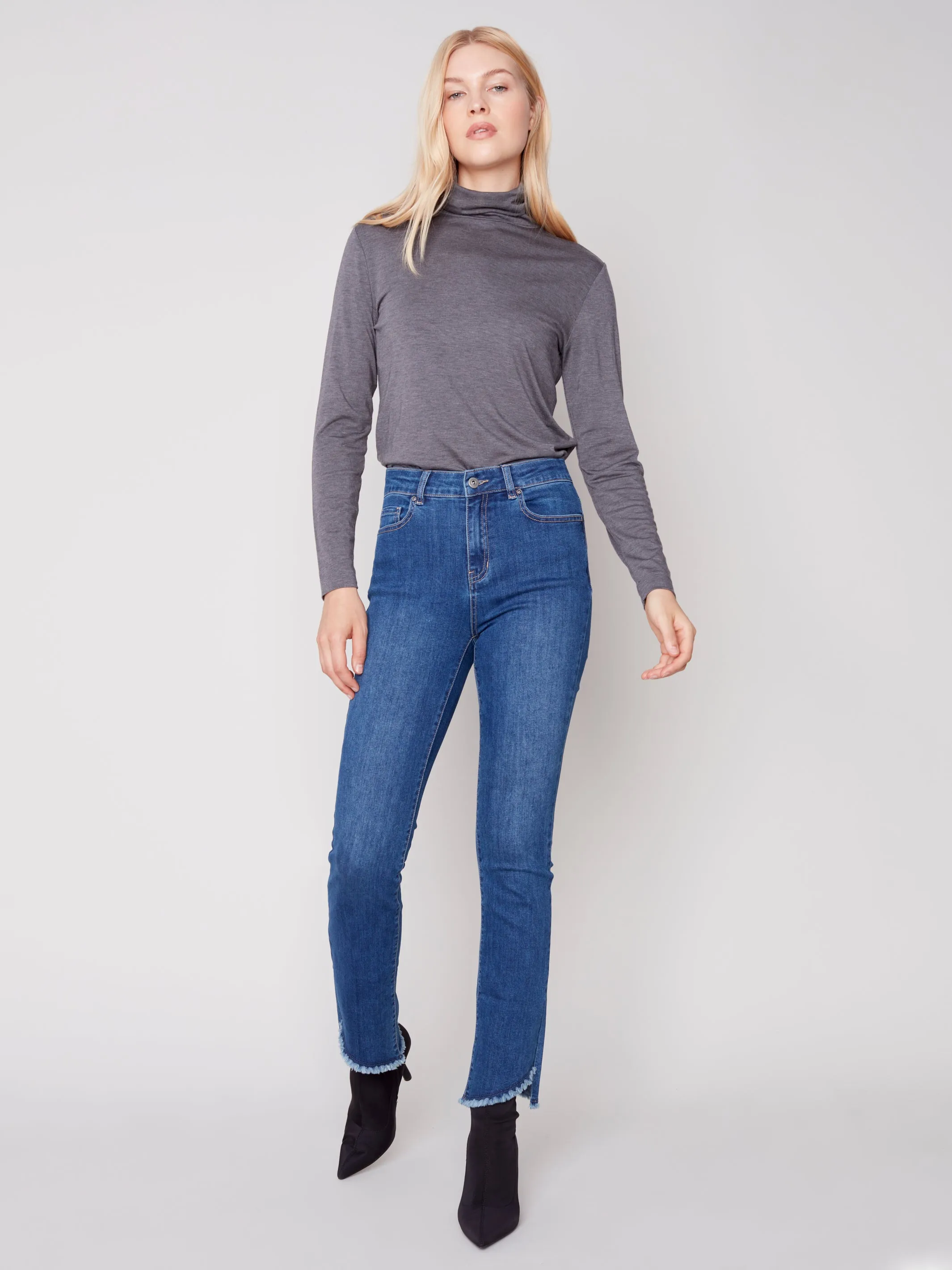 Charlie B Frayed Asymmetrical Hem Jeans