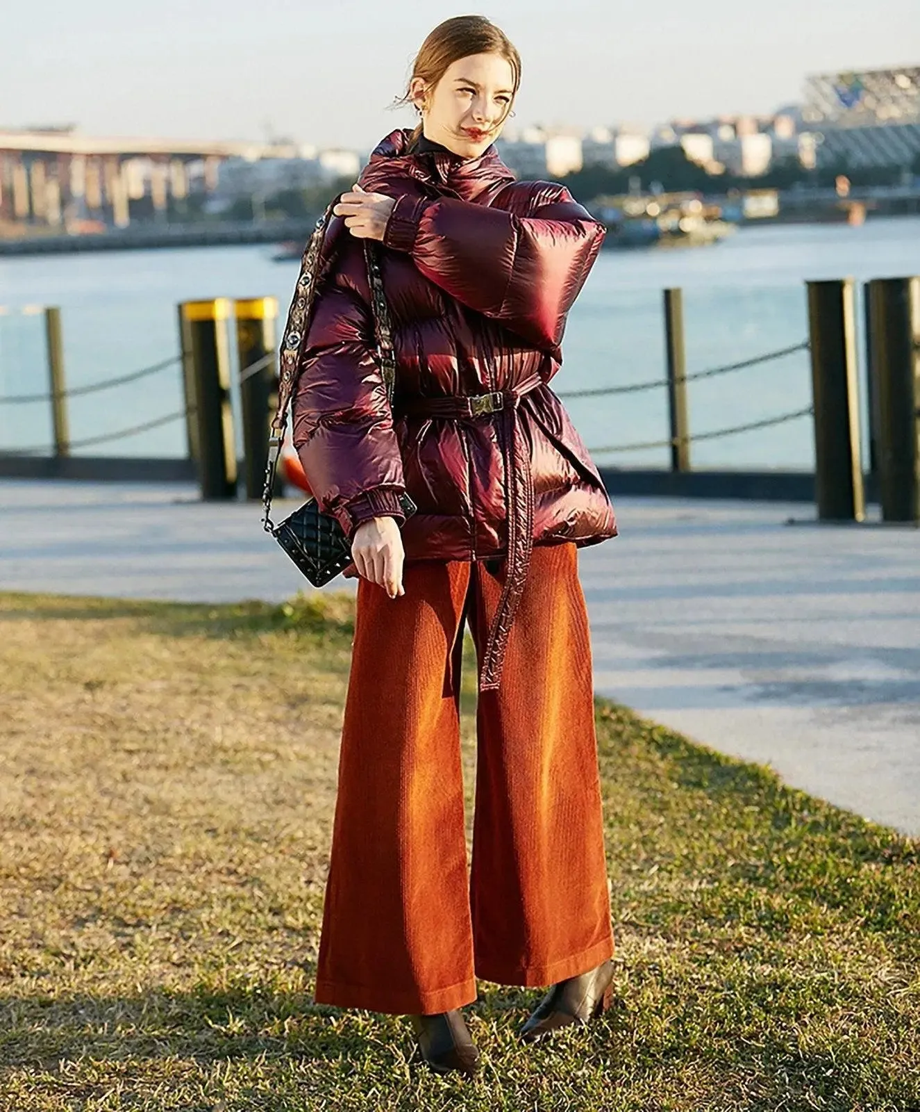 Claret Hooded Belted Down Puffer Jacket