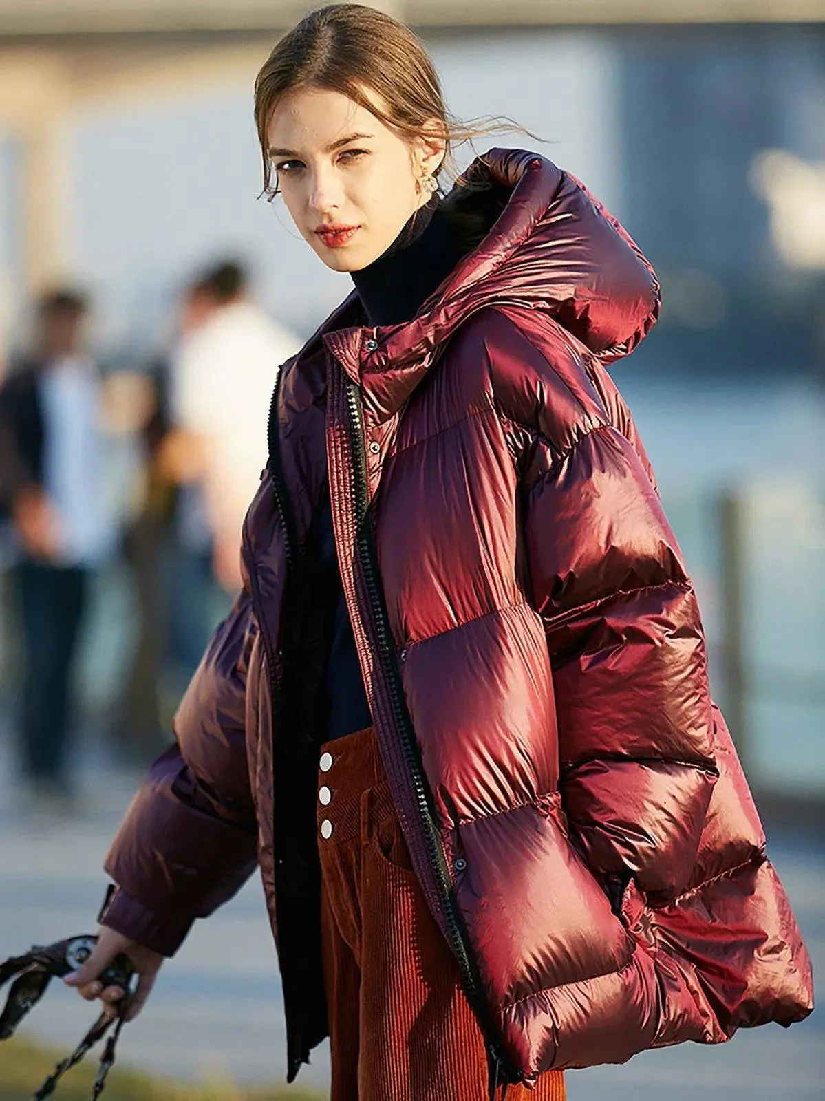 Claret Hooded Belted Down Puffer Jacket