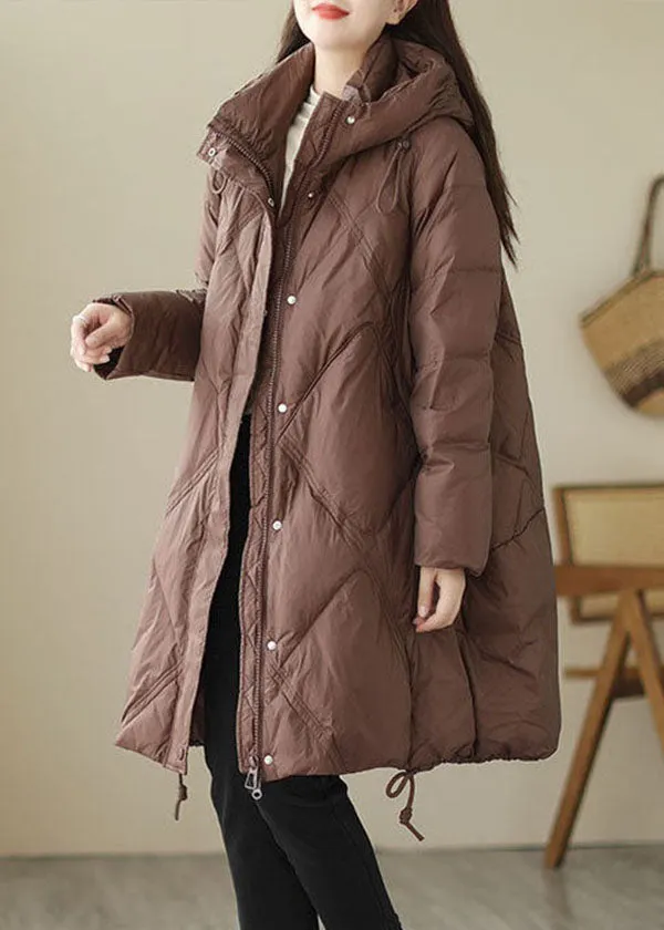 Classy Coffee Hooded Zip Up Oversized Duck Down Down Jacket Winter