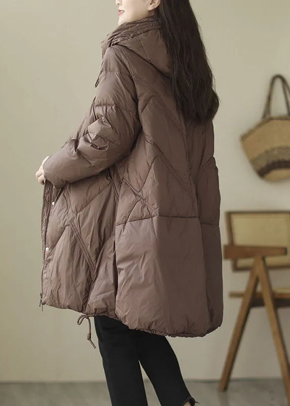 Classy Coffee Hooded Zip Up Oversized Duck Down Down Jacket Winter