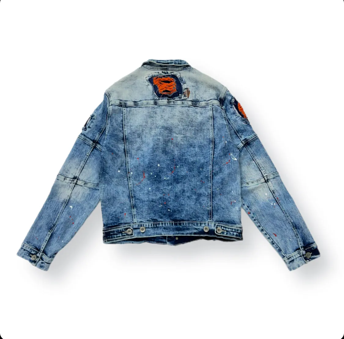 Create 2mrw Denim Blue orange jean jacket