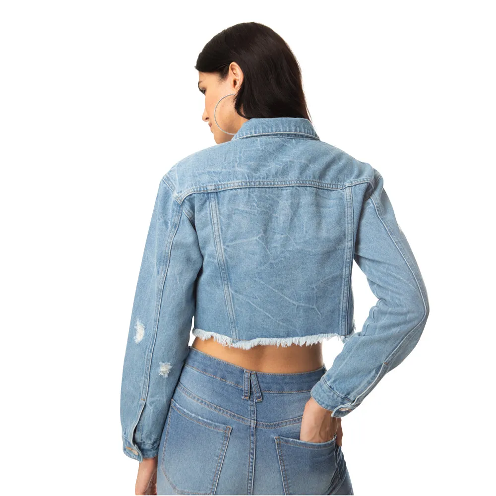 Crop Distressed Denim Jacket