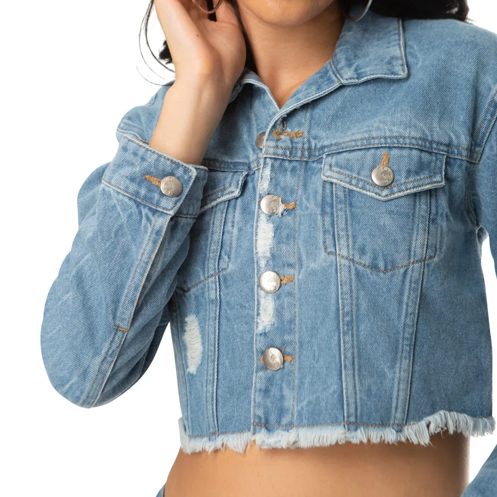 Crop Distressed Denim Jacket