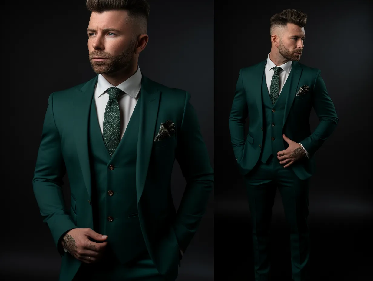 Dark Green Three-Piece Wedding Suit - Perfect for Weddings and Business