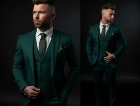 Dark Green Three-Piece Wedding Suit - Perfect for Weddings and Business