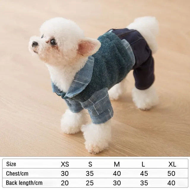 Denim lattice Dog plush Sweater Jumpsuit Cat Puppy Coat Jacket Shirt Pants Autumn/Spring clothes for chihuahua dog cat clothes