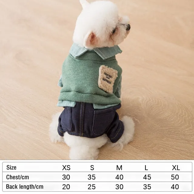 Denim lattice Dog plush Sweater Jumpsuit Cat Puppy Coat Jacket Shirt Pants Autumn/Spring clothes for chihuahua dog cat clothes