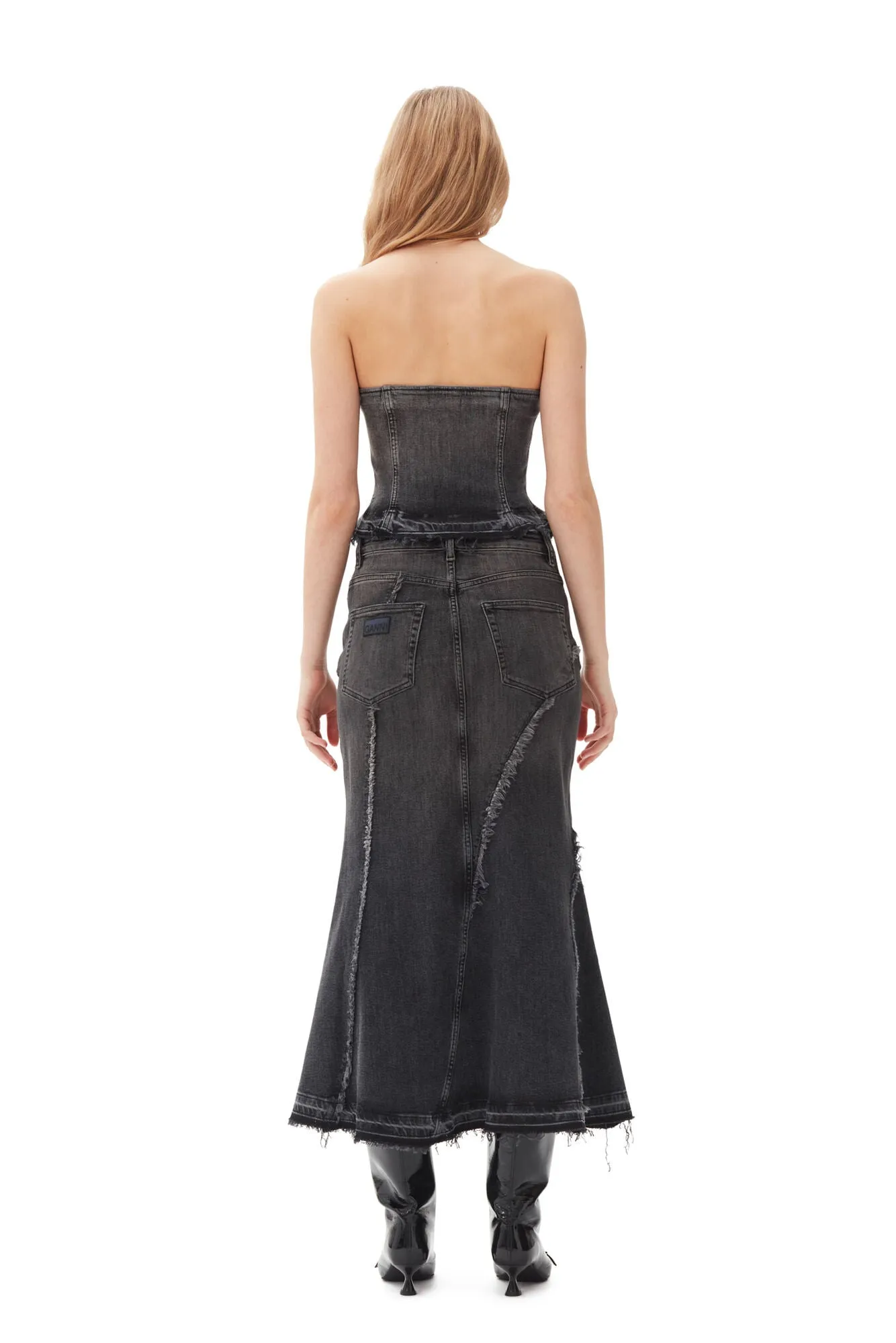 Denim Midi Skirt - Washed Black