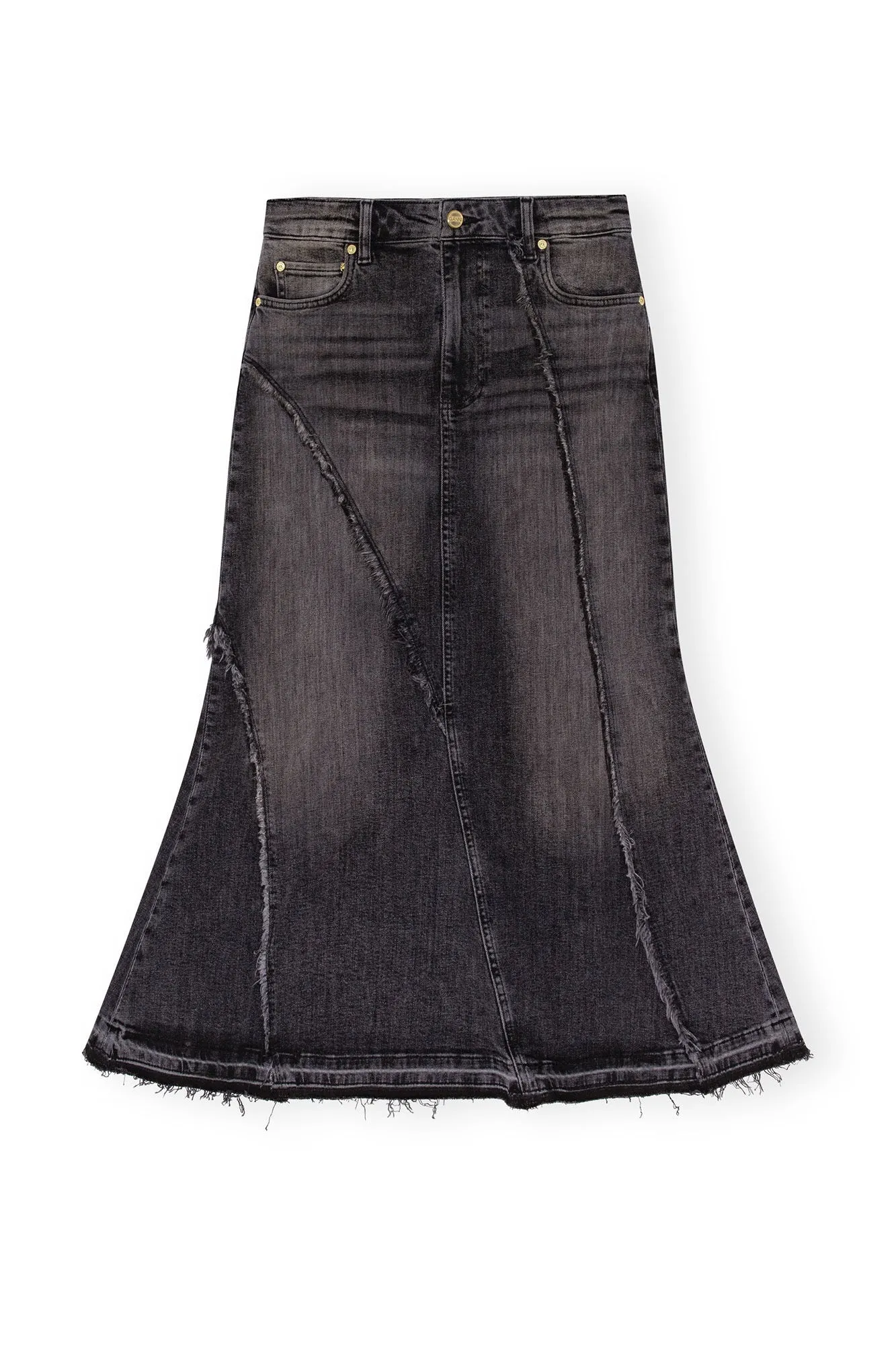 Denim Midi Skirt - Washed Black