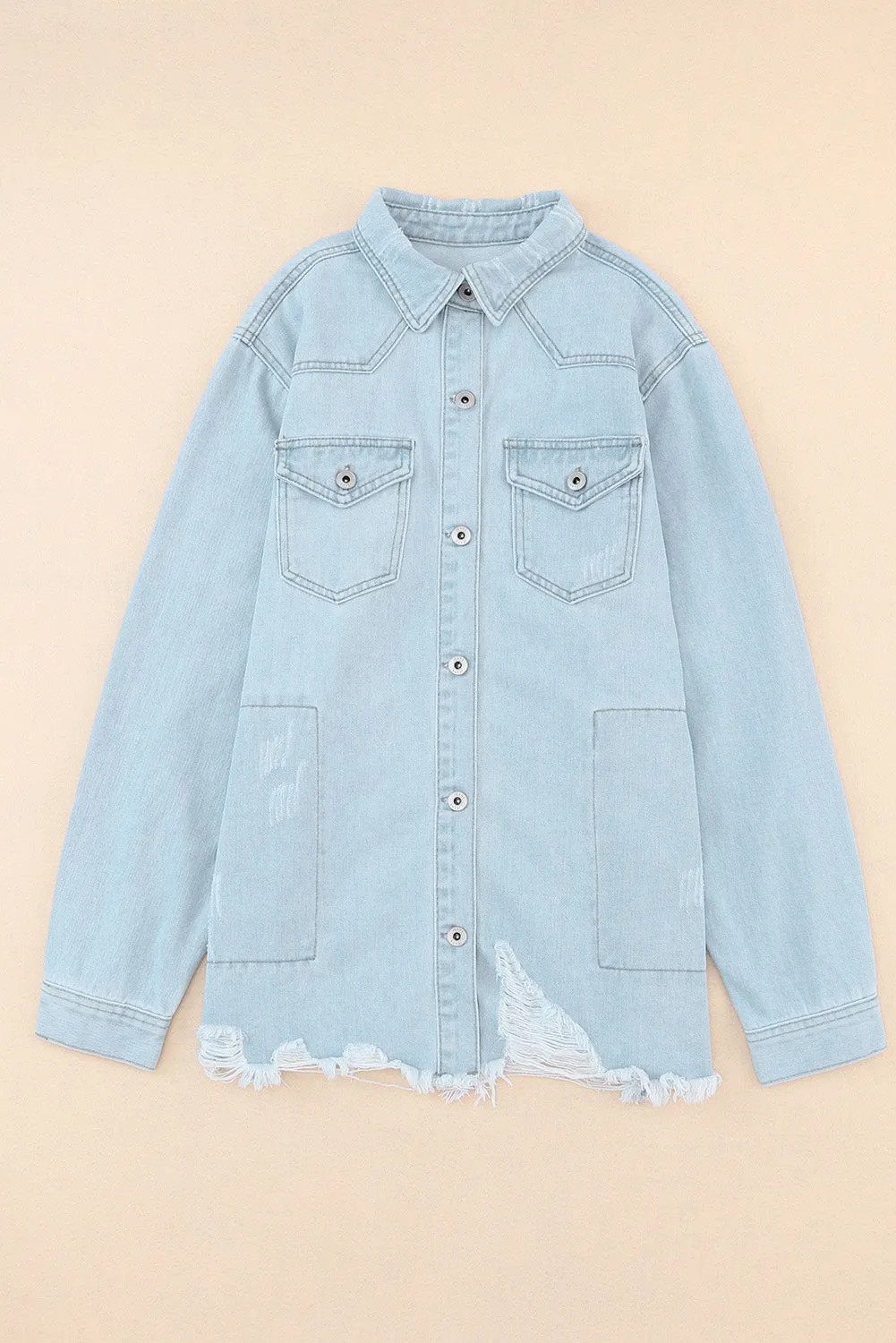 Denim Raw Hem Buttoned Jacket