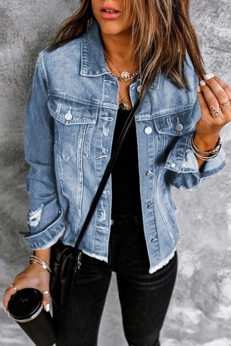 Distressed Color Denim Jacket