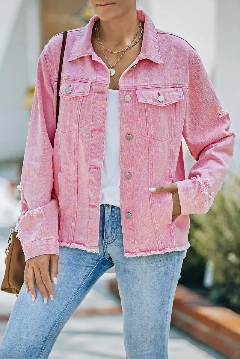 Distressed Color Denim Jacket